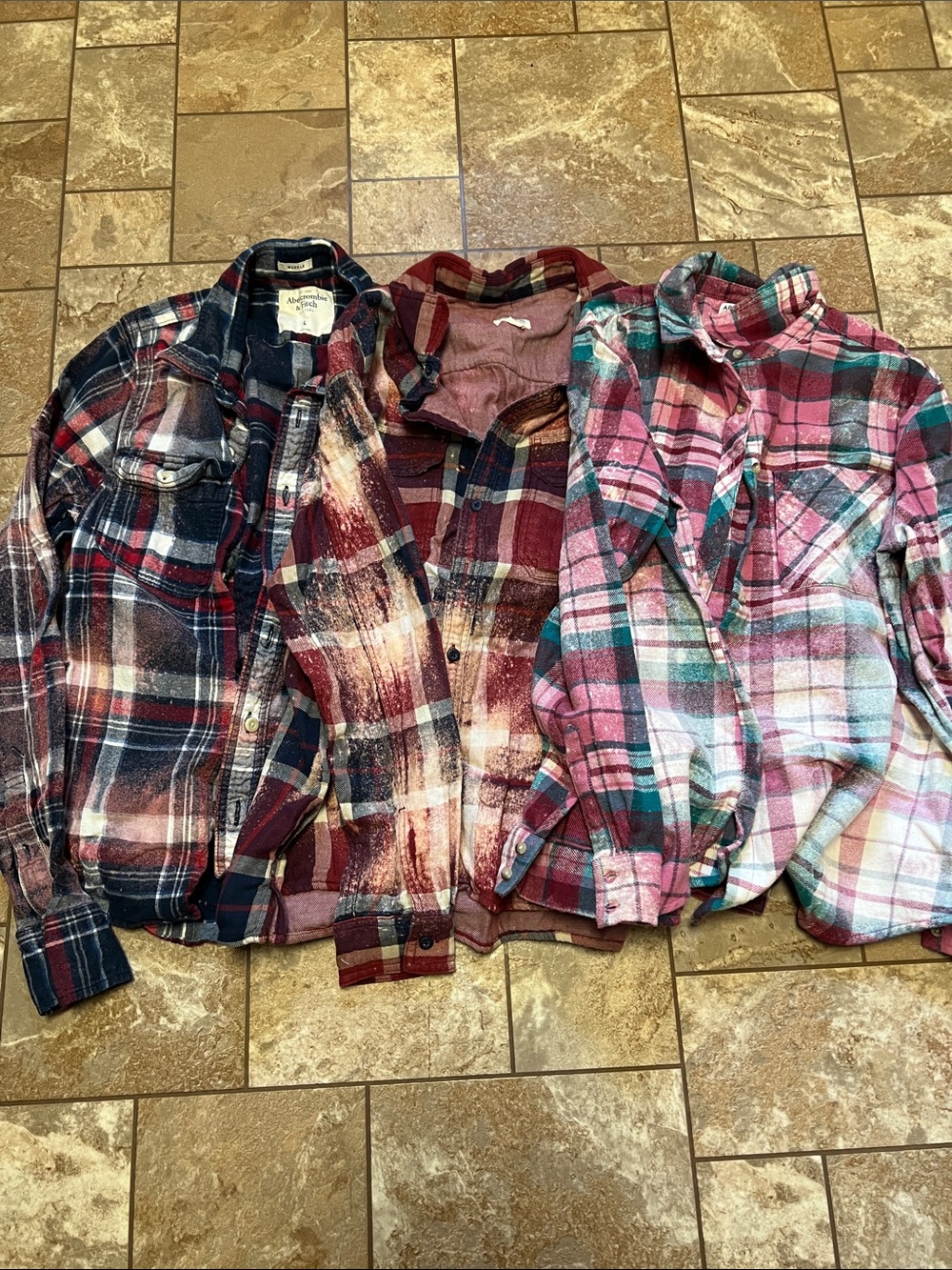 Set of 3 Upcycled Bleached Flannels - perfect to add patches etc!